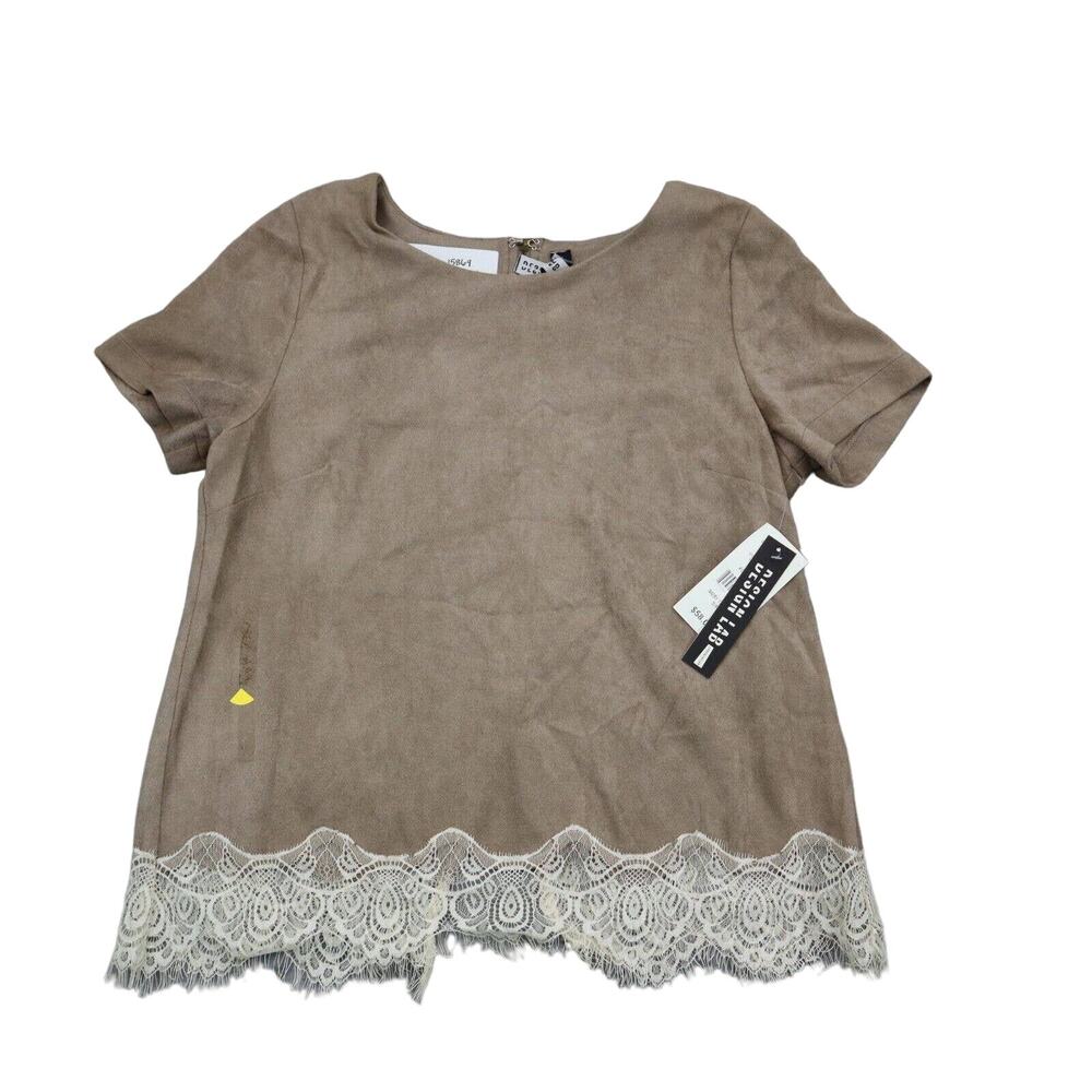 Design Lab Shirt Womens S Brown Cap Sleeve Crew Neck Pullover Blouse